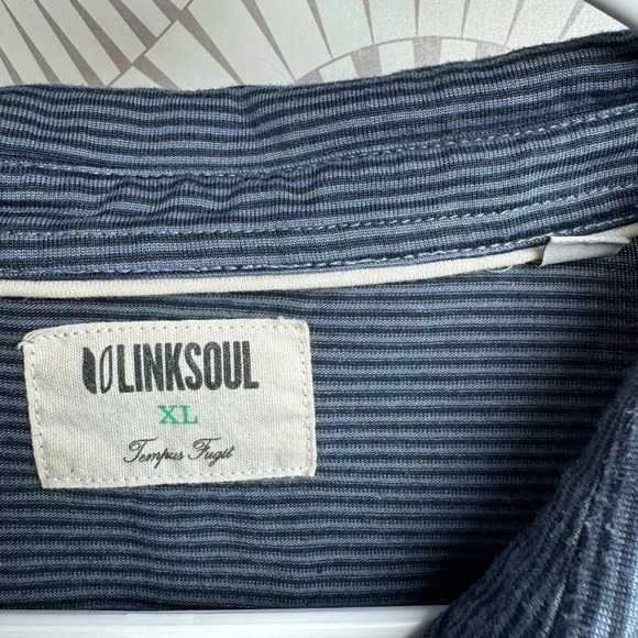 Linksoul‎ Mens Short Sleeve Blue Stripe Polo Shirt with Pocket Size XL - Picture 2 of 5